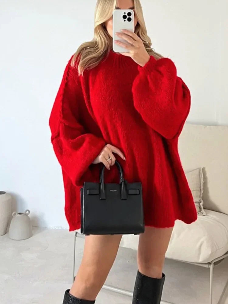 Jersey Oversize de Manga Larga con Diseño Liso para Mujer | Ideal para Otoño e Invierno