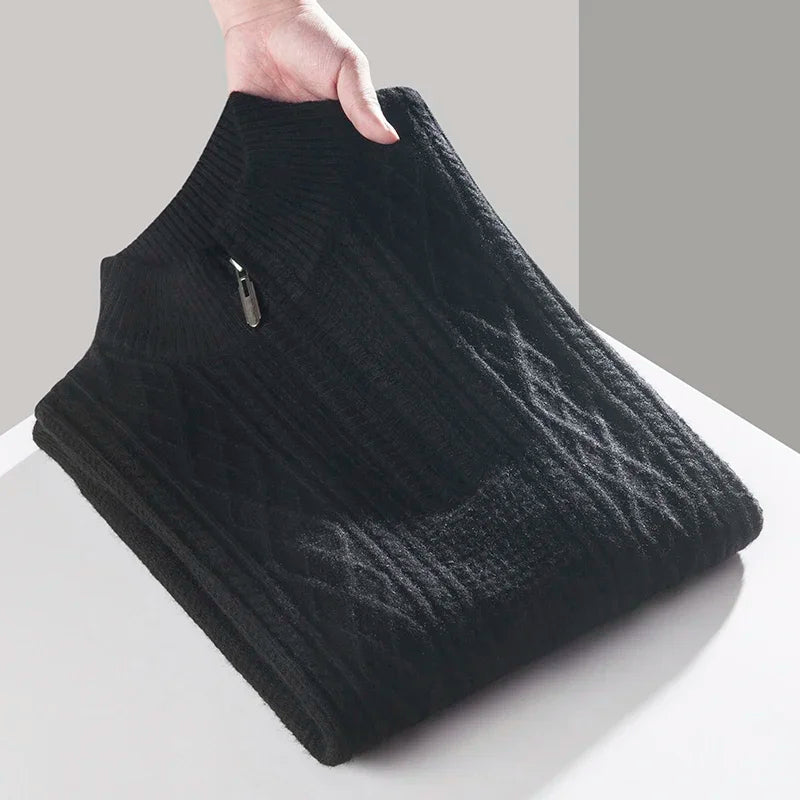 Jersey con Motivo Trenzado Vertical y Cuarto de Cremallera para Hombre | Ideal para Entretiempo
