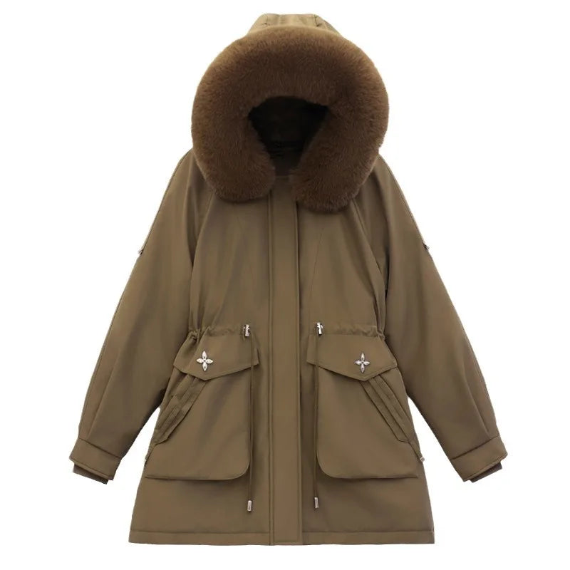 Chaqueta con Cuello de Pelo Sintético y Bolsillos Frontales para Mujer | Ideal para El Invierno