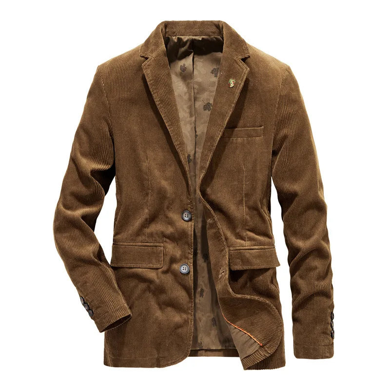 Blazer Marrón Con Corte Recto Y Aspecto Côtelé Para Hombre | Ideal Para Uso Profesional Y Eventos