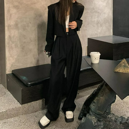 Conjunto De Dos Piezas Con Blazer Ajustado Y Pantalón Ancho Para Mujer | Ideal Para Uso Profesional Y Diario