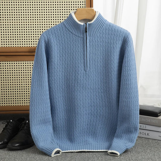 Jersey con Media Cremallera y Textura Acanalada en Zigzag para Hombre | Ideal para Entretiempo