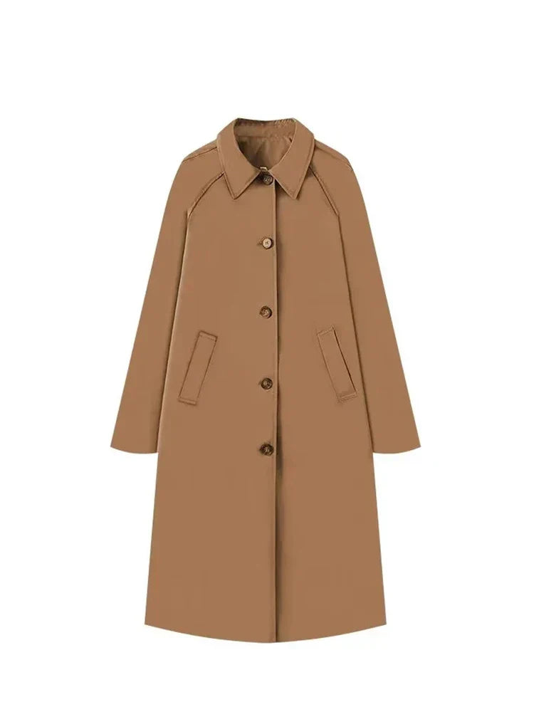 Trench Coat con Cierre Abotonado Integral y Corte Recto Oversize para Mujer | Ideal para Uso Diario