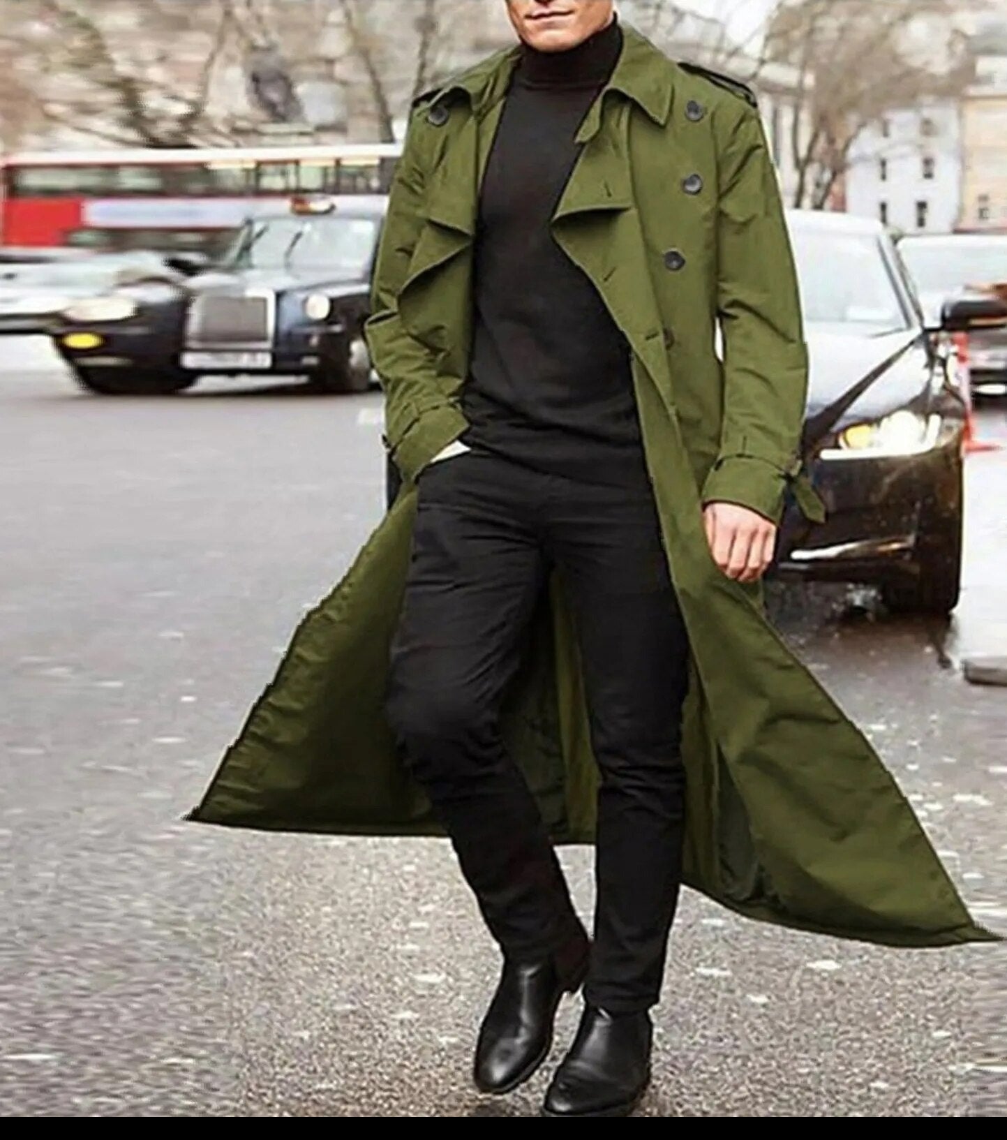 Abrigo Trench Largo Con Cierre Cruzado Para Hombre | Ideal Para Entretiempo Y Uso Diario