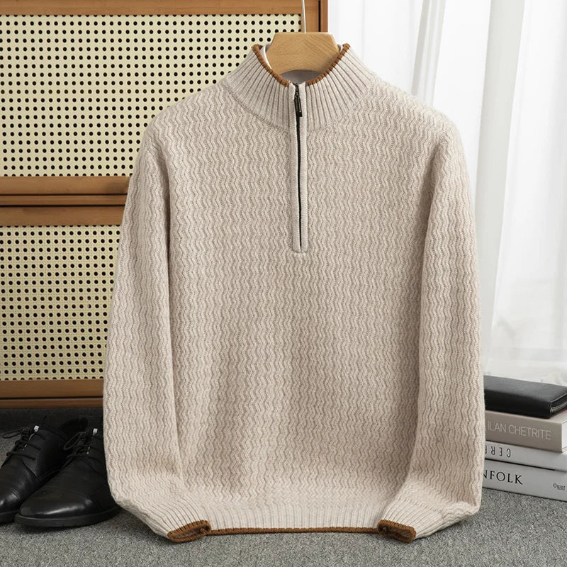 Jersey con Media Cremallera y Textura Acanalada en Zigzag para Hombre | Ideal para Entretiempo