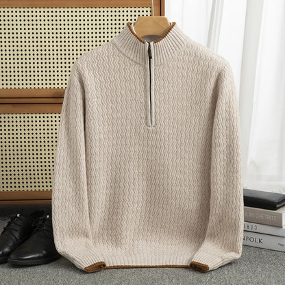 Jersey con Media Cremallera y Textura Acanalada en Zigzag para Hombre | Ideal para Entretiempo