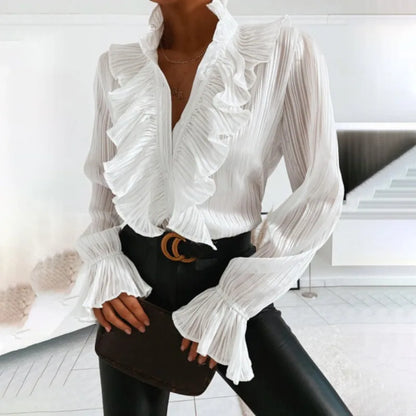 Blusa Con Volantes Y Cierre Abotonado Para Mujer | Ideal Para Uso Diario E Informal