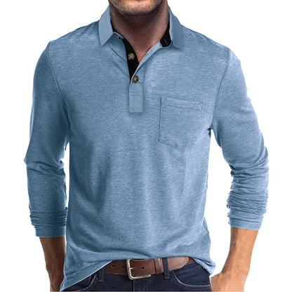 Camisa De Manga Larga Con Cierre Abotonado Y Col Contraste Para Hombre | Ideal Para Uso Diario