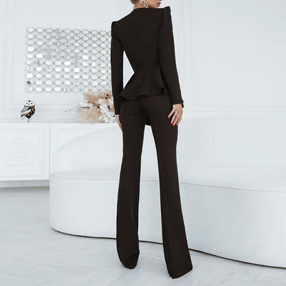 Conjunto De Chaqueta Ajustada Con Cuello Recto Y Pantalón De Talle Alto Para Mujer | Ideal Para Oficina Y Uso Diario