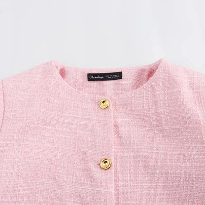 Blazer Corto con Cuello Redondo y Color Rosa para Mujer | Ideal para Oficina y Uso Diario