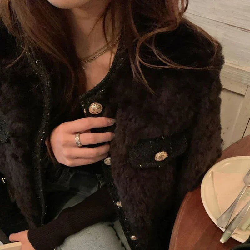 Abrigo De Invierno Con Cuello Redondo Y Textura Voluminosa Para Mujer | Ideal Para Invierno