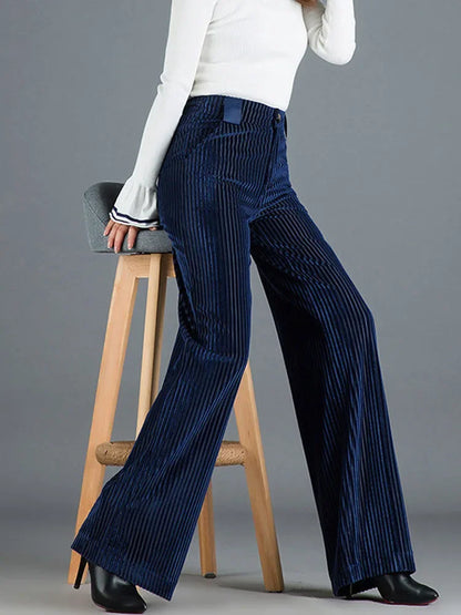 Pantalón Ancho de Talle Alto con Textura Cotelé para Mujer | Ideal para Oficina o Salidas