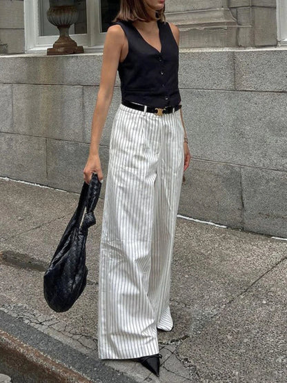 Pantalón De Talle Alto Con Pierna Ancha Y Pliegues Para Mujer | Ideal Para Uso Diario O Profesional