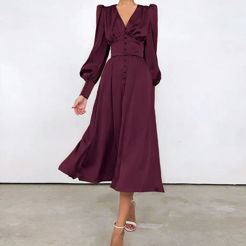 Vestido de Corte A con Mangas Linterna para Mujer | Ideal para Eventos de Día y Noche
