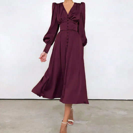 Vestido con Mangas Lanterna y Corte A para Mujer | Ideal para Uso Diario y Ocasiones Semi-Formales