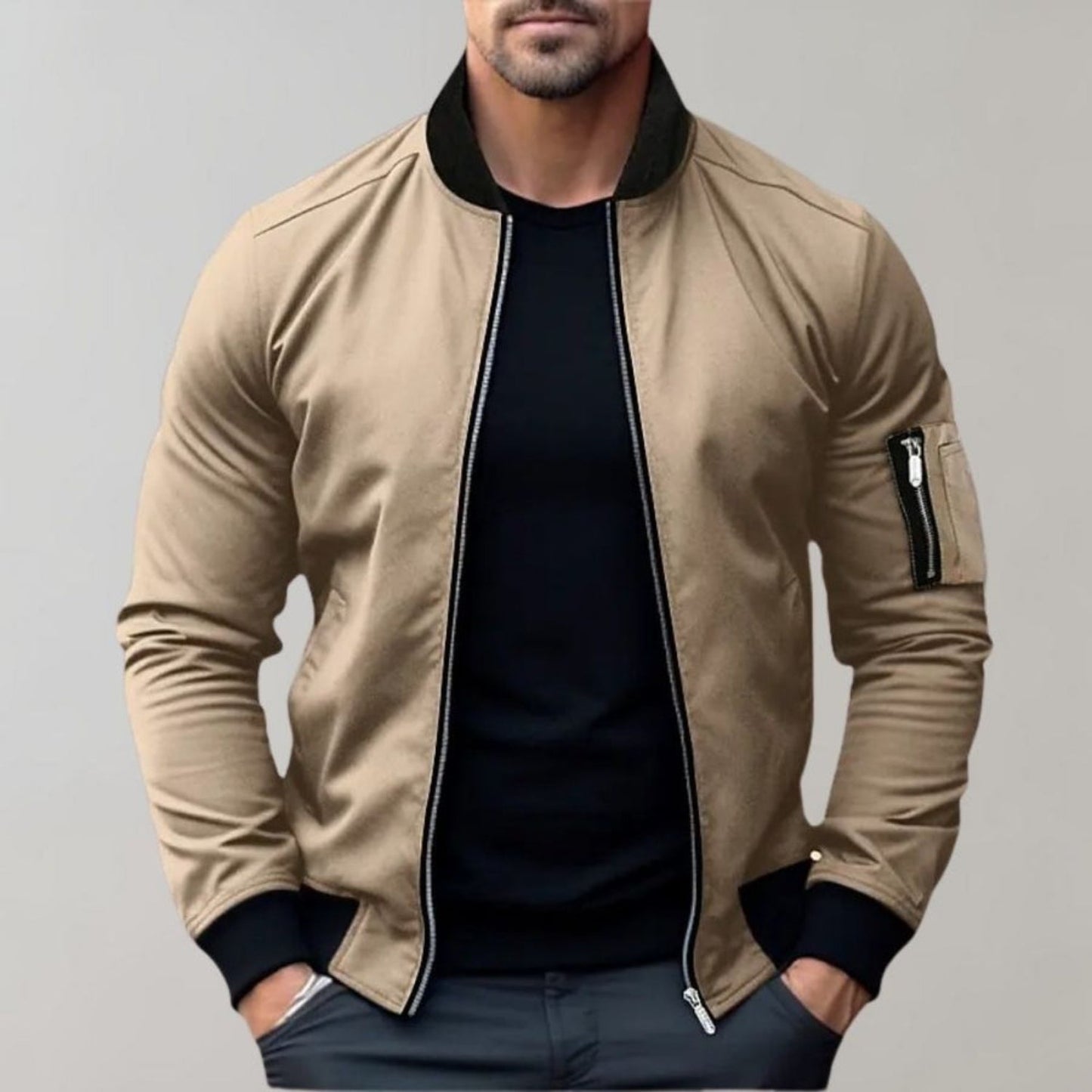 Bomber Con Cremallera Frontal Y Bolsillos Múltiples Para Hombres | Corte Recto Para Uso Diario