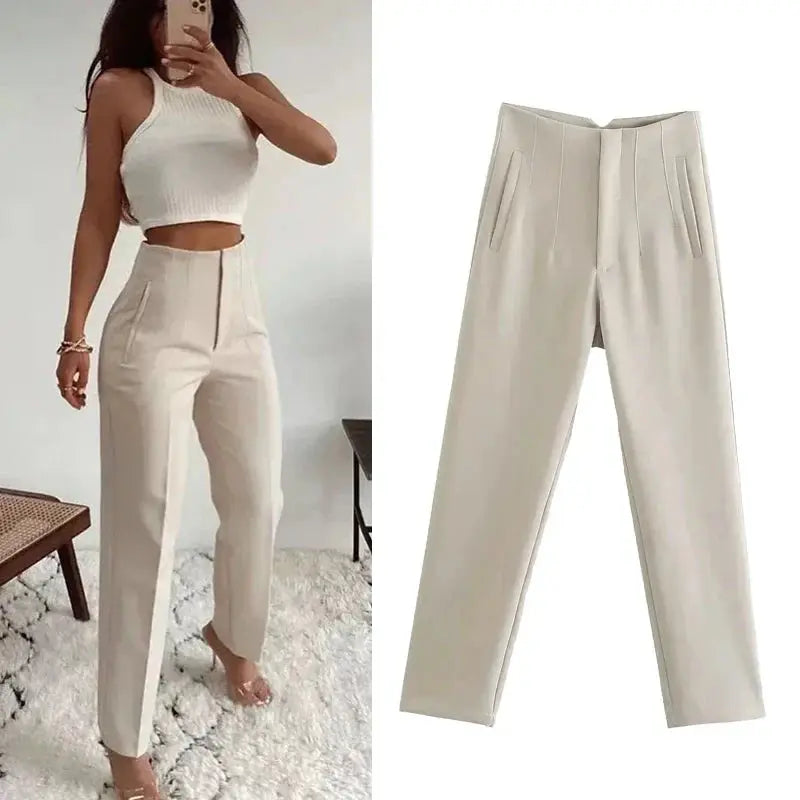 Pantalón Plisado Con Cintura Alta Para Mujer | Ideal Para Uso Diario