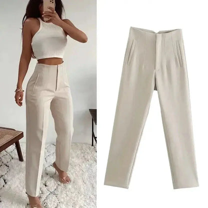 Pantalón Plisado Con Cintura Alta Para Mujer | Ideal Para Uso Diario