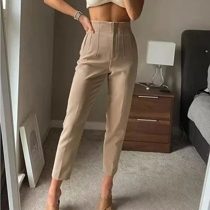 Pantalón Plisado Con Cintura Alta Para Mujer | Ideal Para Uso Diario