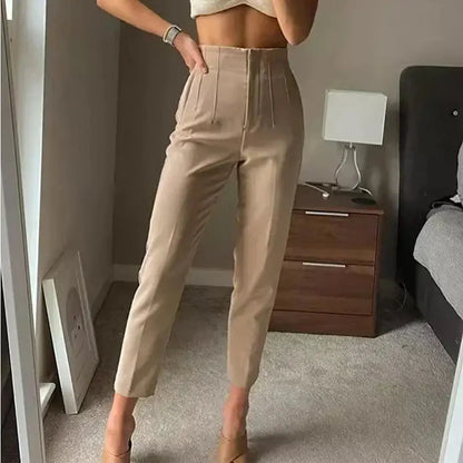 Pantalón Plisado Con Cintura Alta Para Mujer | Ideal Para Uso Diario