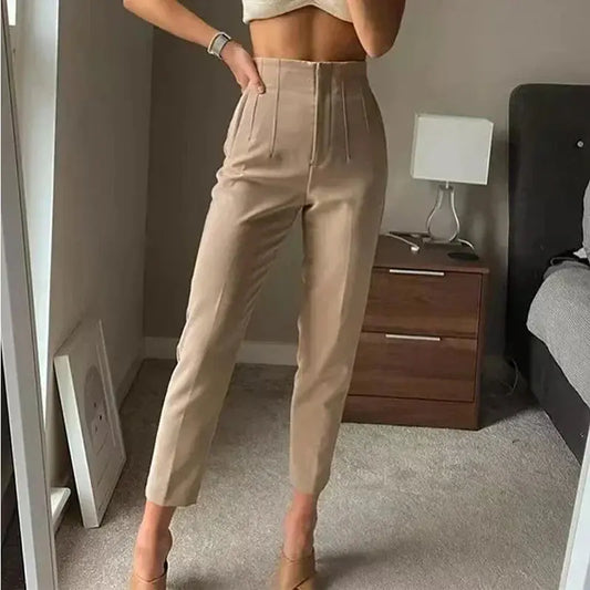 Pantalón Plisado Con Cintura Alta Para Mujer | Ideal Para Uso Diario
