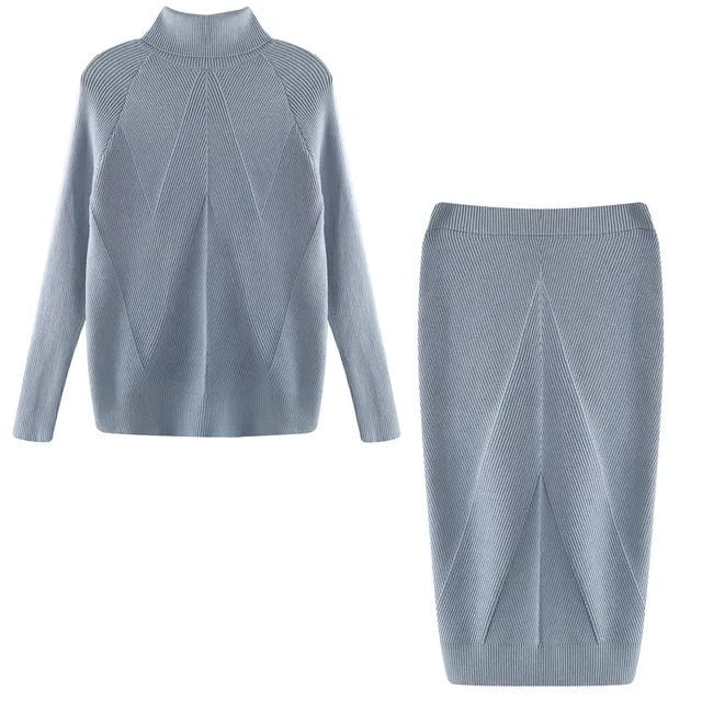 Conjunto De Dos Piezas Con Jersey De Cuello Alto Y Falda Para Adultos | Ideal Para Uso Diario