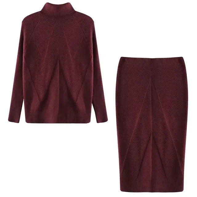 Conjunto De Dos Piezas Con Jersey De Cuello Alto Y Falda Para Adultos | Ideal Para Uso Diario