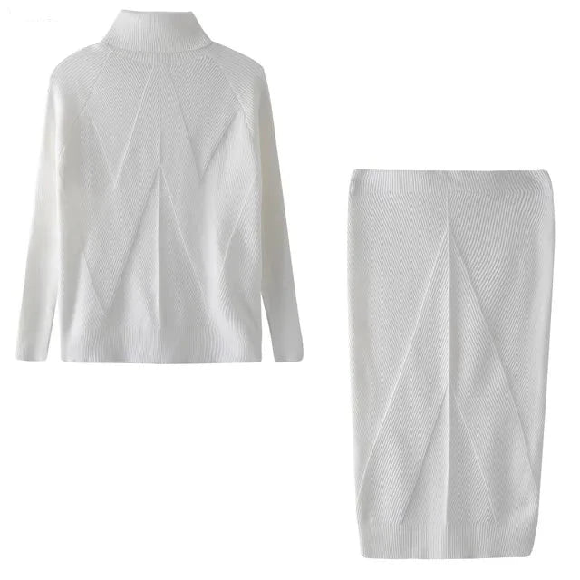 Conjunto De Dos Piezas Con Jersey De Cuello Alto Y Falda Para Adultos | Ideal Para Uso Diario