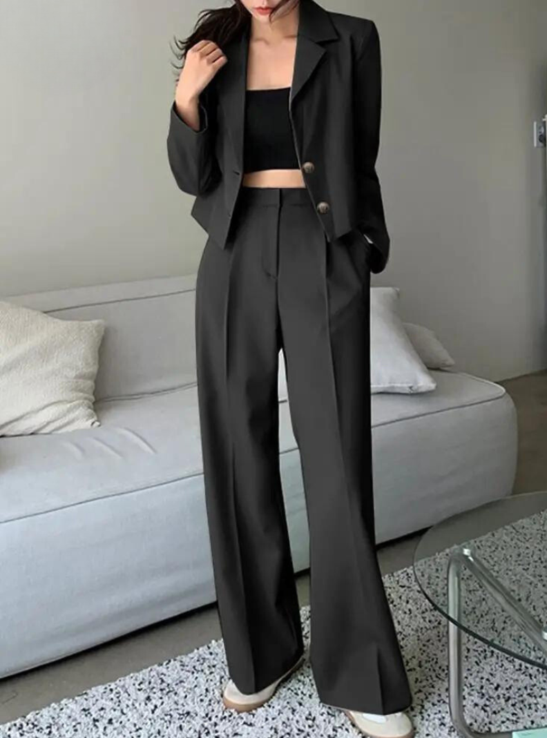 Conjunto de Dos Piezas con Blazer y Pantalón de Cintura Alta para Mujer | Ideal para Todo el Año