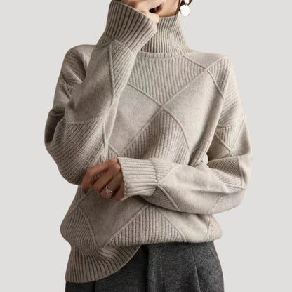 Jersey De Cuello Alto Con Diseño De Rombos Y Corte Amplio Para Mujer | Ideal Para Uso Diario