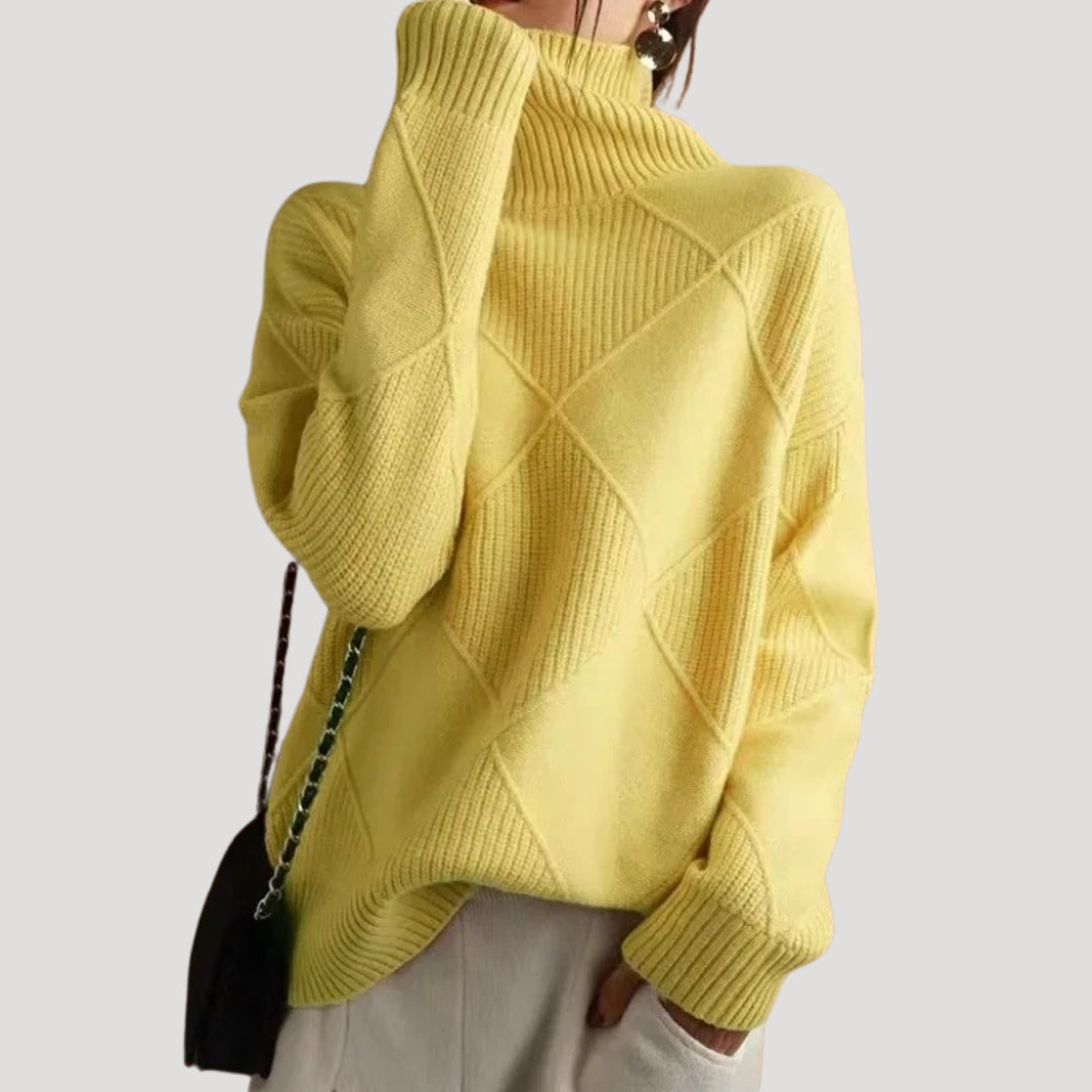 Jersey De Cuello Alto Con Diseño De Rombos Y Corte Amplio Para Mujer | Ideal Para Uso Diario