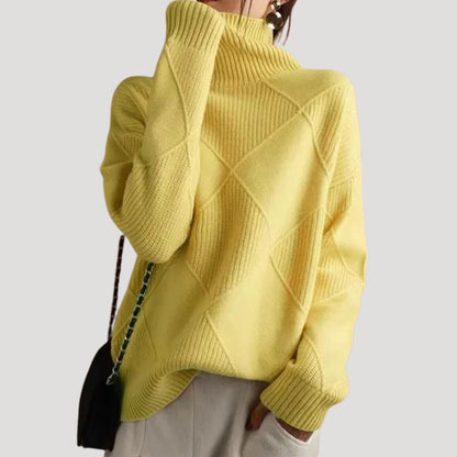 Jersey De Cuello Alto Con Diseño De Rombos Y Corte Amplio Para Mujer | Ideal Para Uso Diario