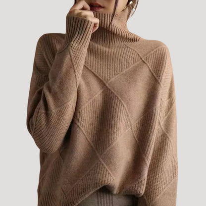 Jersey De Cuello Alto Con Diseño De Rombos Y Corte Amplio Para Mujer | Ideal Para Uso Diario