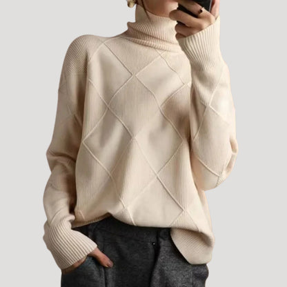 Jersey De Cuello Alto Con Diseño De Rombos Y Corte Amplio Para Mujer | Ideal Para Uso Diario