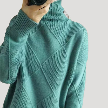 Jersey De Cuello Alto Con Diseño De Rombos Y Corte Amplio Para Mujer | Ideal Para Uso Diario