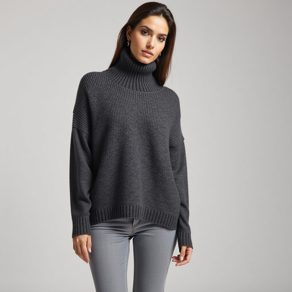 Jersey De Cuello Alto Y Punto Acanalado Para Mujer | Ideal Para Uso Diario