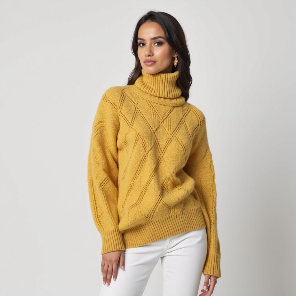 Jersey De Cuello Alto Con Diseño De Rombos Y Corte Amplio Para Mujer | Ideal Para Uso Diario