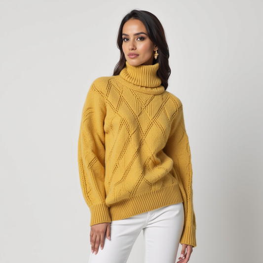 Jersey De Cuello Alto Con Diseño De Rombos Y Corte Amplio Para Mujer | Ideal Para Uso Diario