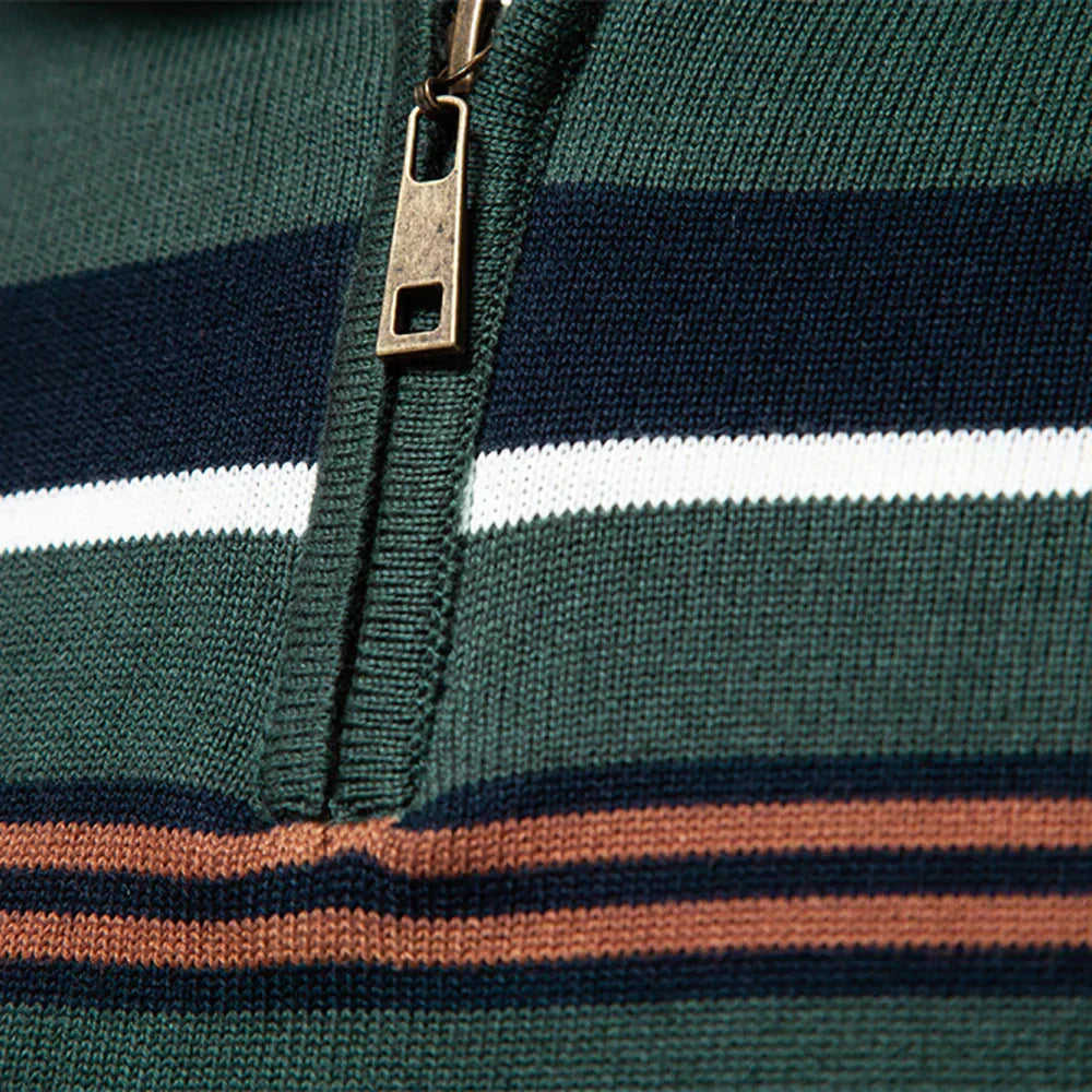 Jersey De Hombre Con Media Cremallera Y Motivo A Rayas | Ideal Para Uso Diario Informal