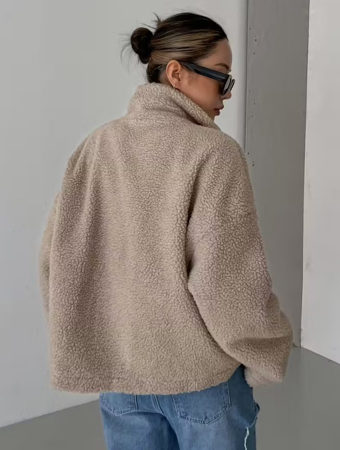 Chaqueta Oversize con Cierre de Cremallera y Cuello Alto para Mujer | Ideal para Otoño e Invierno