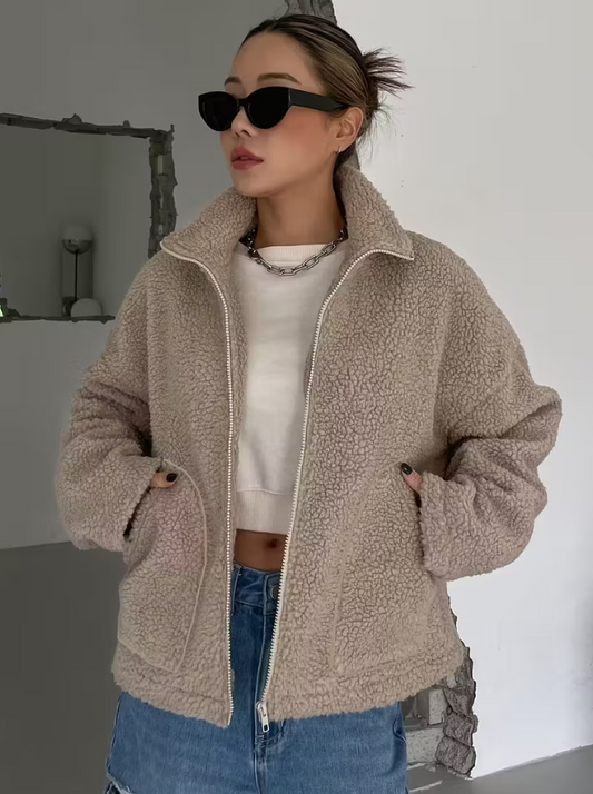 Chaqueta Oversize con Cierre de Cremallera y Cuello Alto para Mujer | Ideal para Otoño e Invierno