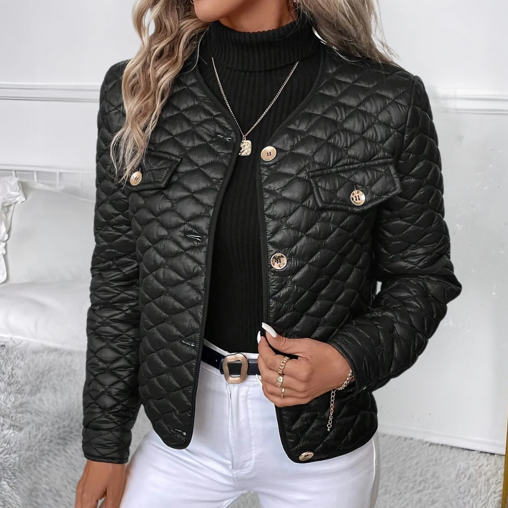 Chaqueta Corta Con Botones Frontales Y Motivo Acolchado Para Mujer | Ideal Para Superposiciones De Entretiempo