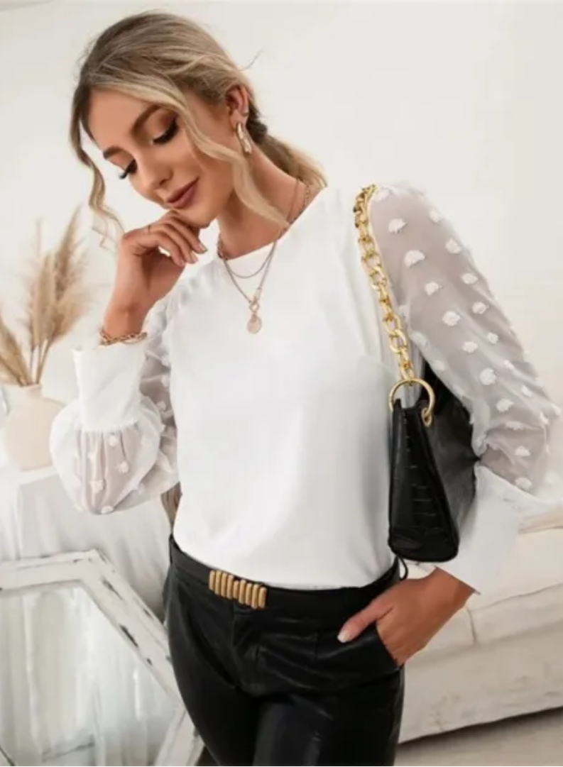 Top De Manga Larga Con Corte Recto Y Escote Redondo Para Mujer | Ideal Para Uso Diario