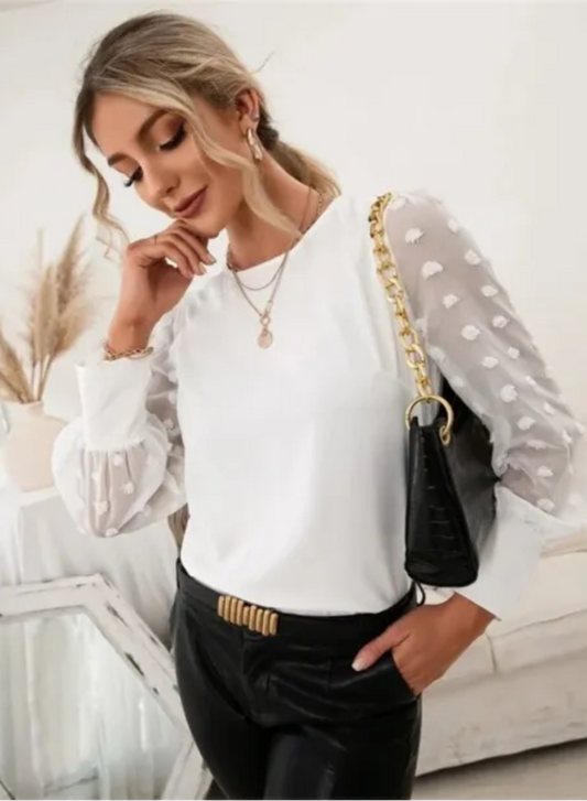 Top De Manga Larga Con Corte Recto Y Escote Redondo Para Mujer | Ideal Para Uso Diario