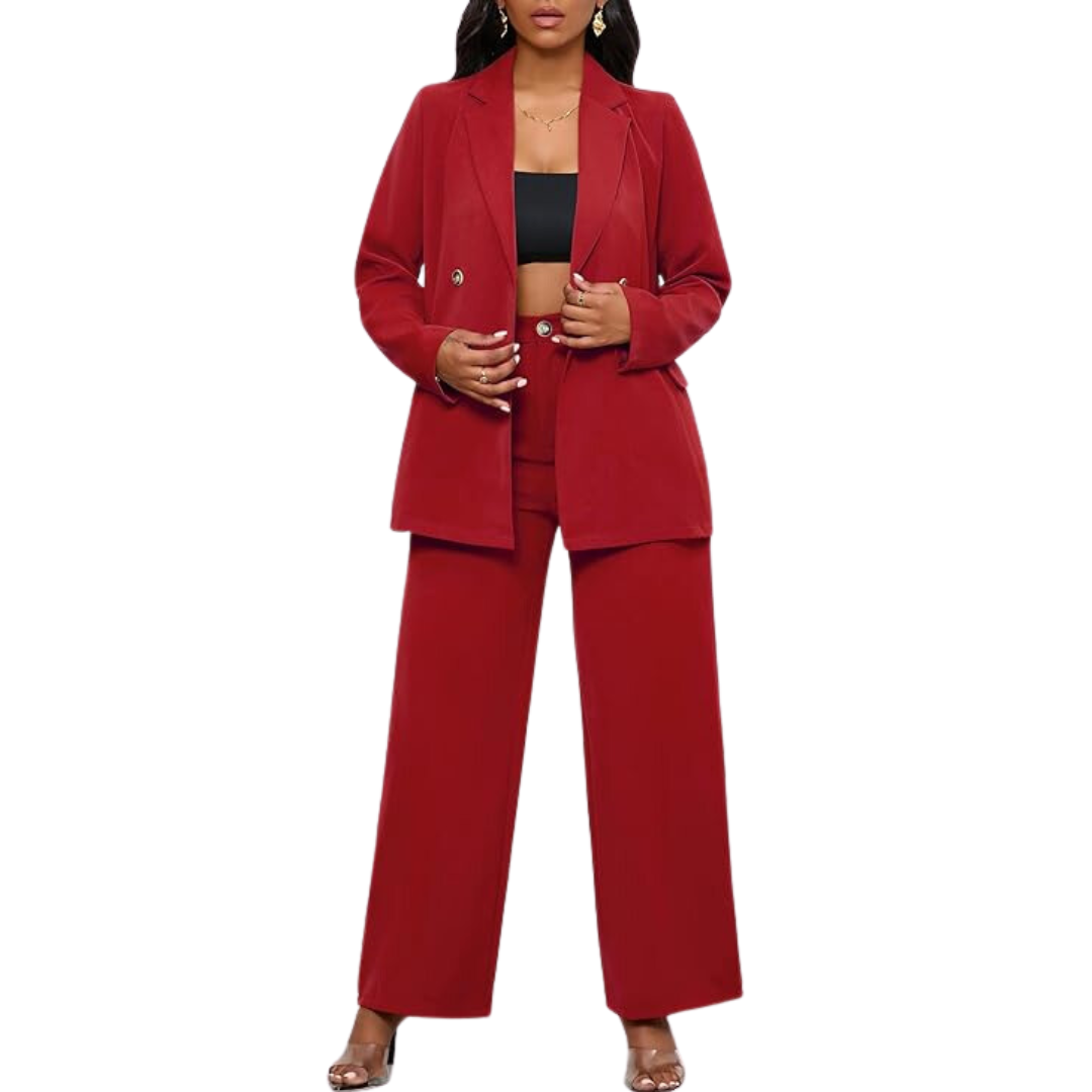 Conjunto De Chaqueta Ajustada Y Pantalón De Piernas Anchas Para Mujer | Ideal Para Oficina Y Uso Diario