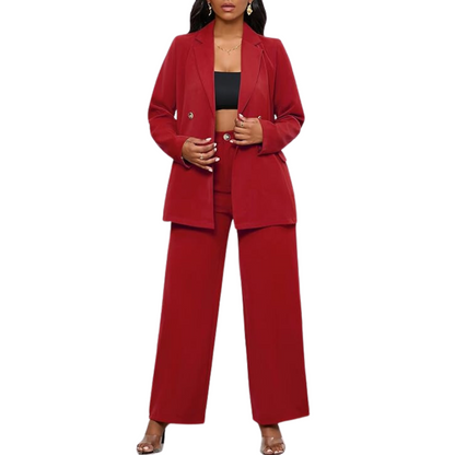 Conjunto De Chaqueta Ajustada Y Pantalón De Piernas Anchas Para Mujer | Ideal Para Oficina Y Uso Diario