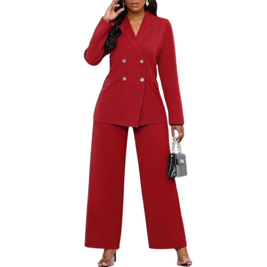 Conjunto De Chaqueta Ajustada Y Pantalón De Piernas Anchas Para Mujer | Ideal Para Oficina Y Uso Diario