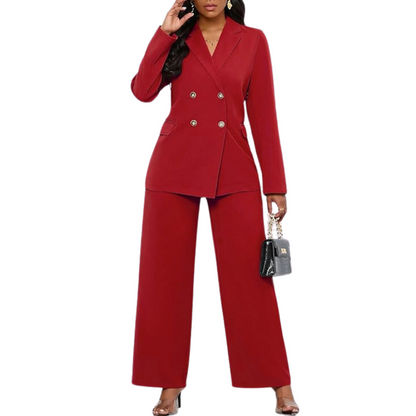 Conjunto De Chaqueta Ajustada Y Pantalón De Piernas Anchas Para Mujer | Ideal Para Oficina Y Uso Diario