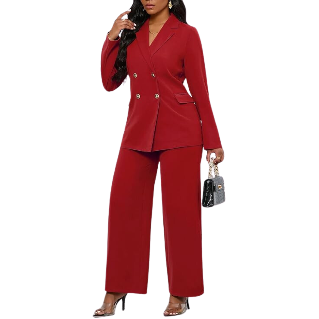 Conjunto De Chaqueta Ajustada Y Pantalón De Piernas Anchas Para Mujer | Ideal Para Oficina Y Uso Diario