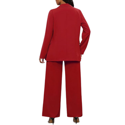 Conjunto De Chaqueta Ajustada Y Pantalón De Piernas Anchas Para Mujer | Ideal Para Oficina Y Uso Diario